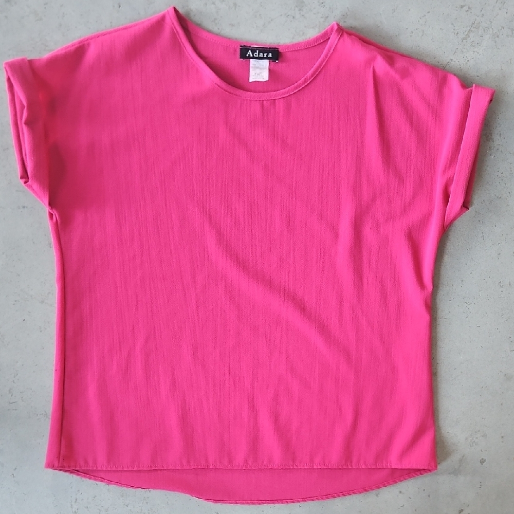 Adara Hot Pink Bright Pink Short Sleeve Boxy High Low Shirt Medium Roll Sleeves